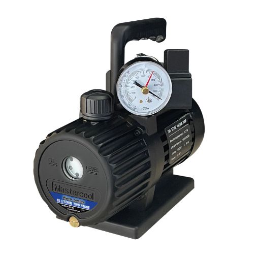 Slika VAKUM PUMPA MASTERCOOL 90063-2v-220SVBL 85 L/min SA SOLENOIDNIM VENTILOM I MANOMETROM DVOSTEPENA