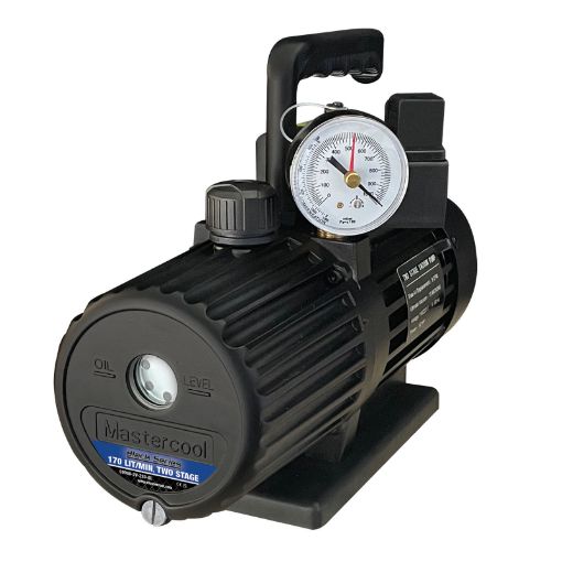 Slika VAKUM PUMPA MASTERCOOL 90066-2v-220SVBL 170 L/min  SA SOLENOIDNIM VENTILOM I MANOMETROM DVOSTEPENA